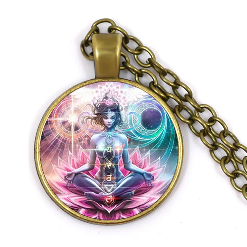 New Arrival 7 Chakra Reiki Healing Necklace Buddha Yoga Meditation Pendant Spiritual Hope Jewelry Chain Statement Necklace Gift