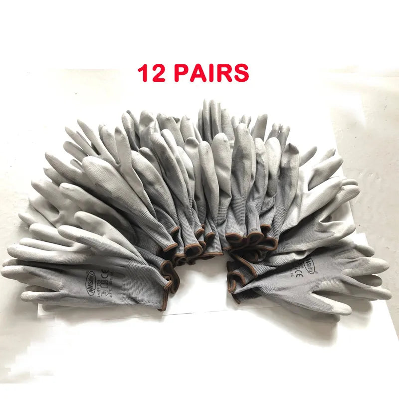 12 Pairs Safety Protective Coated PU Work Gloves Palm Coated Glove Mechanic Working Gloves CE Certificated EN388 4131X
