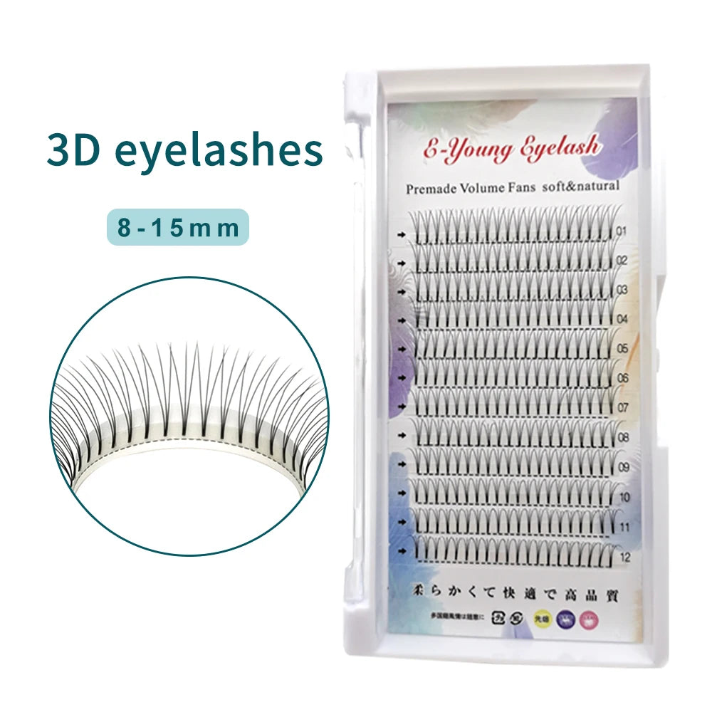 E-young 2d Premade Lashes Volume Fans Short Stem C/D Curl 0.1mm Natural False Eyelashes Extensions Premade Fans Wholesale Makeup