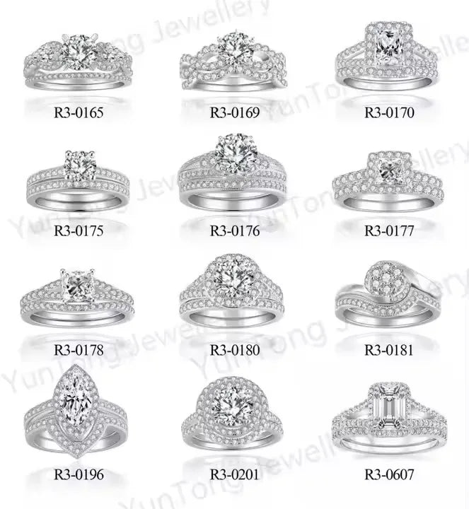 Ruizuan Fashion Jewelry Wedding Ring Set Romantic 1CT 6.5mm Moissanite Silver Wholesale Fashion Jewelry Rings