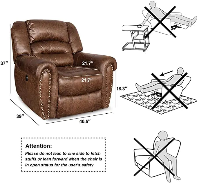 Winforce Classic Single Living Room Sofa Home Theater Recliner With USB Port Leather Electric Recliner Sofa