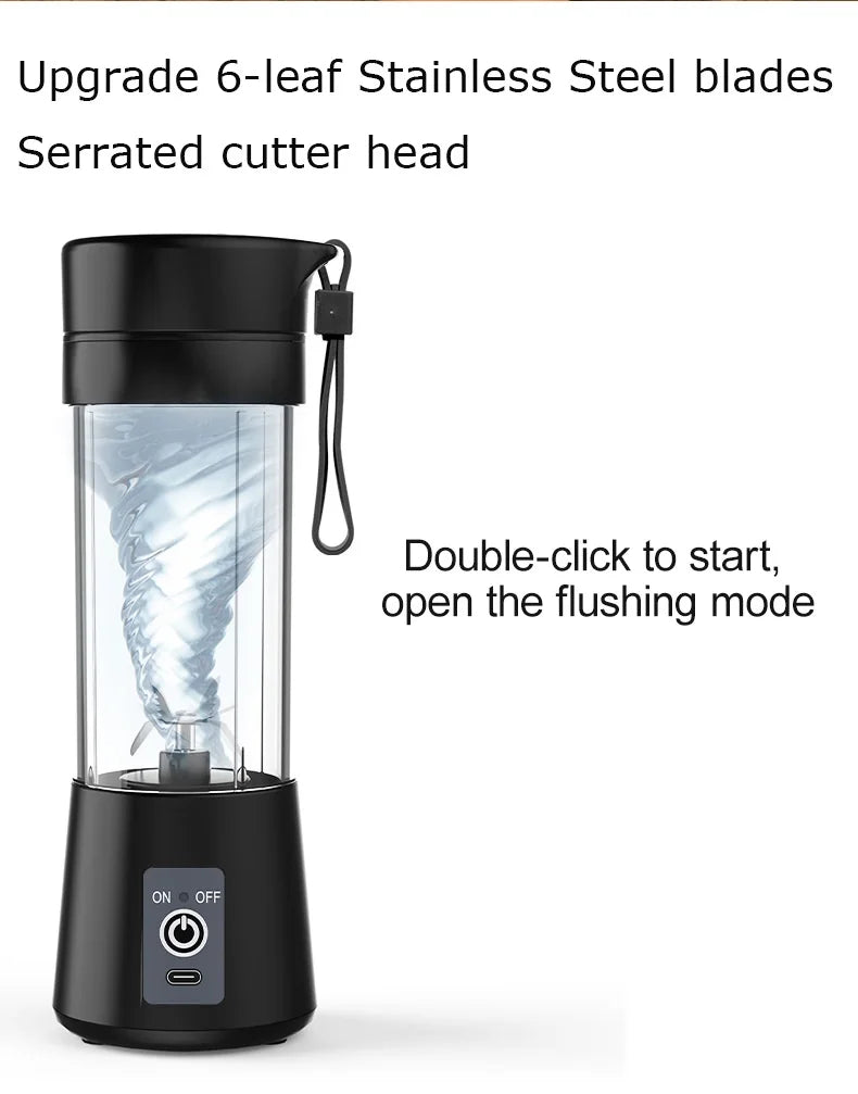 150W 380ml Electric USB Rechargeable Home Blender 6-Blade Portable Juicer with Cup Multifunctional 6S Plastic Mixer OEM