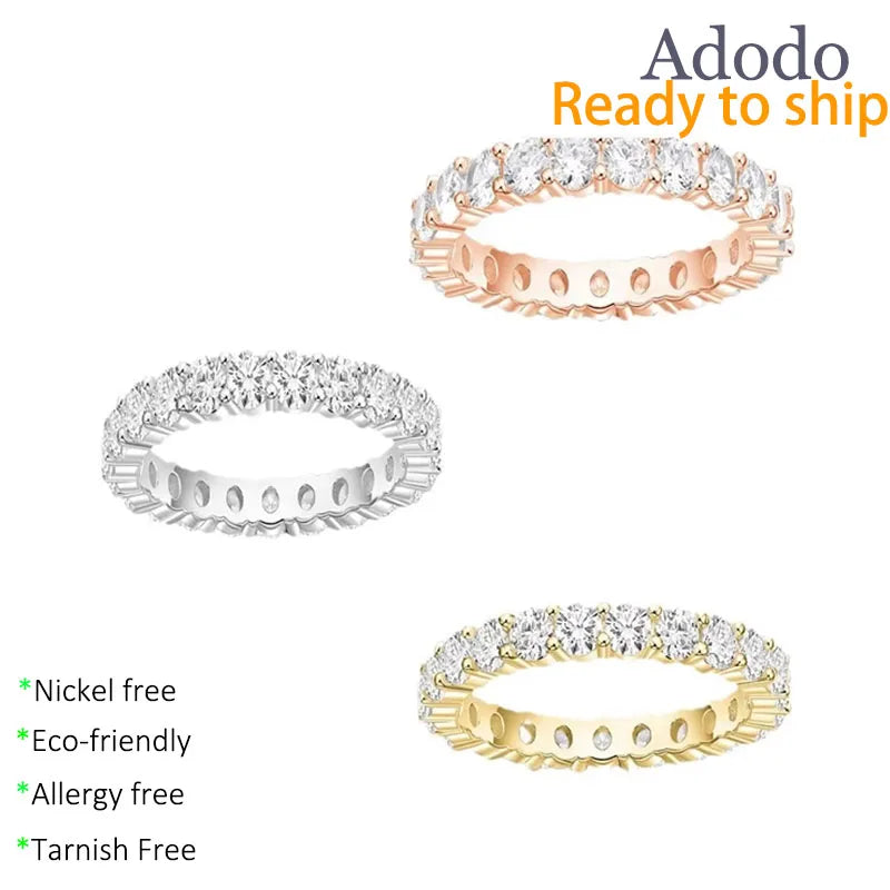 Fashion Simple Jewelry S925 Sterling Silver 18k Rose Gold Plated Round Brilliant Cut Zircon Finger Eternity Rings