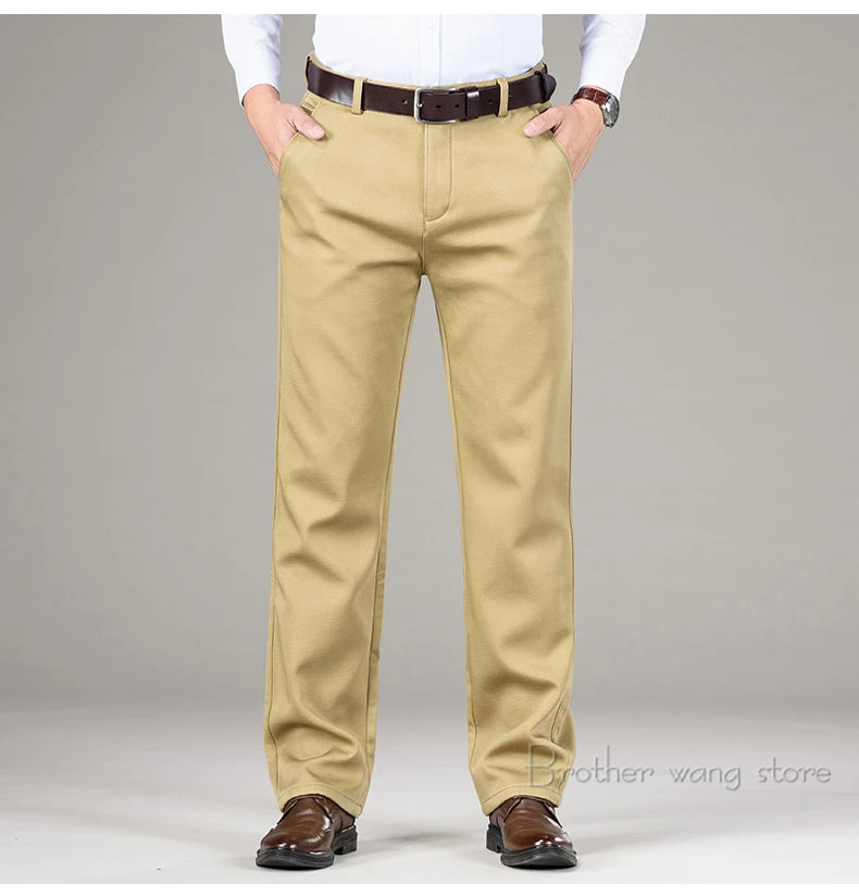 5 Colors Winter Men's Warm Fleece Casual Pants Classic Style Business Fashion Straight Khaki Modal Thick Trousers Male Brand