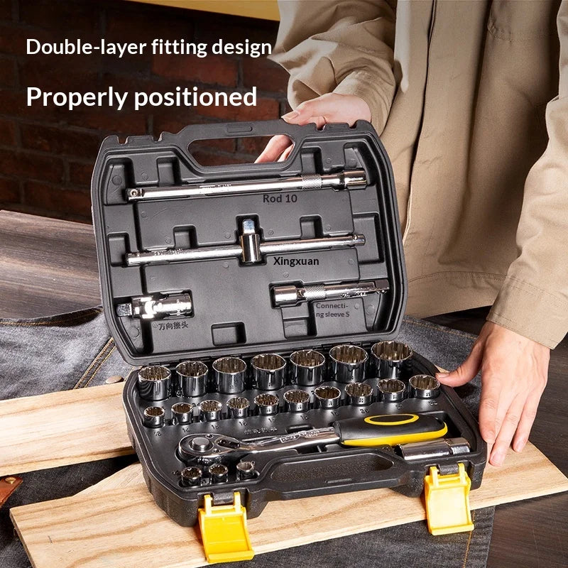 Deli Machine Repair Car Repair Toolbox Ratchet Multi-Function Socket Wrench Set DL2026T Made in Mainland China