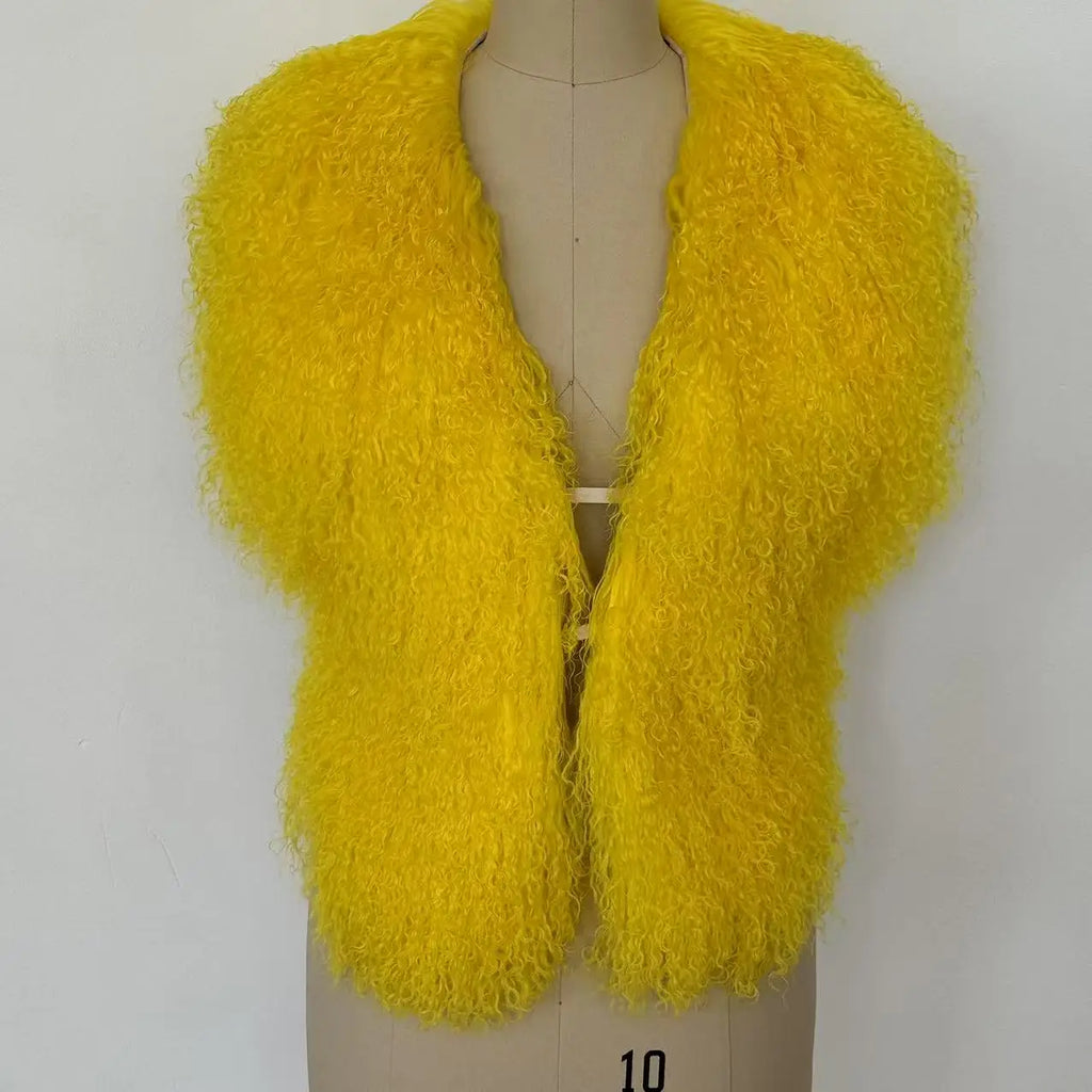 Streetwear Real Mongolian Sheepskin Fur Vest Women Real Sheep Fur Halter Top Vest