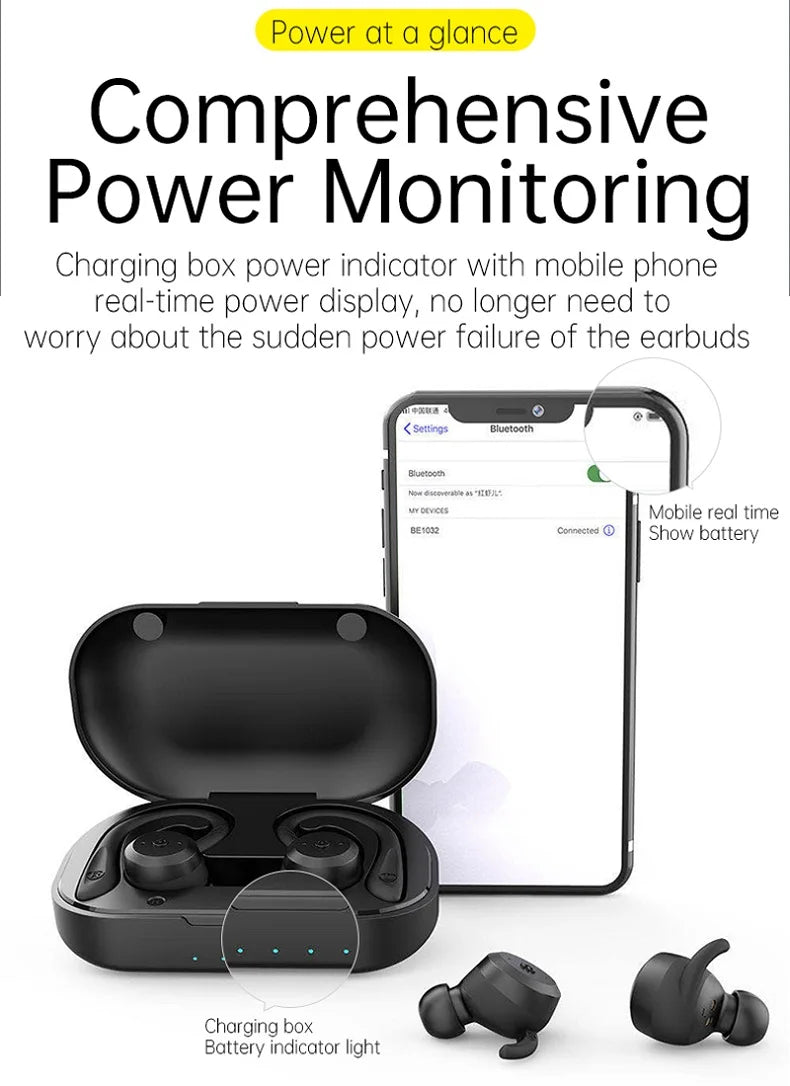 Bluetooth Wireless Headphones with Mic Sports Waterproof TWS Bluetooth Earphones Key Control Wireless Headsets Earbuds Phone