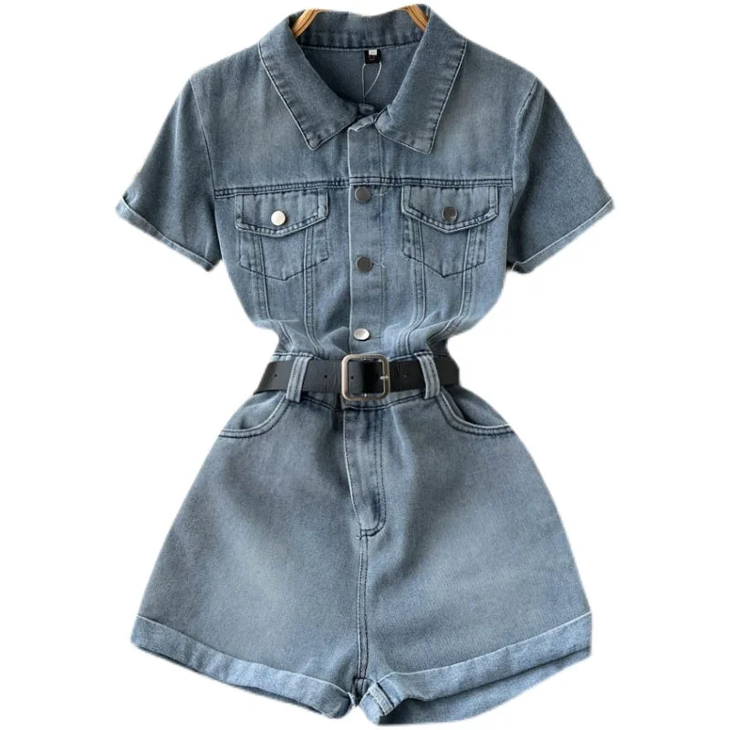 2024 Summer Elegant V-neck Jumpsuit for Women High Waist Denim Short Jumpsuit Ladies Elegant Overalls Wholesale