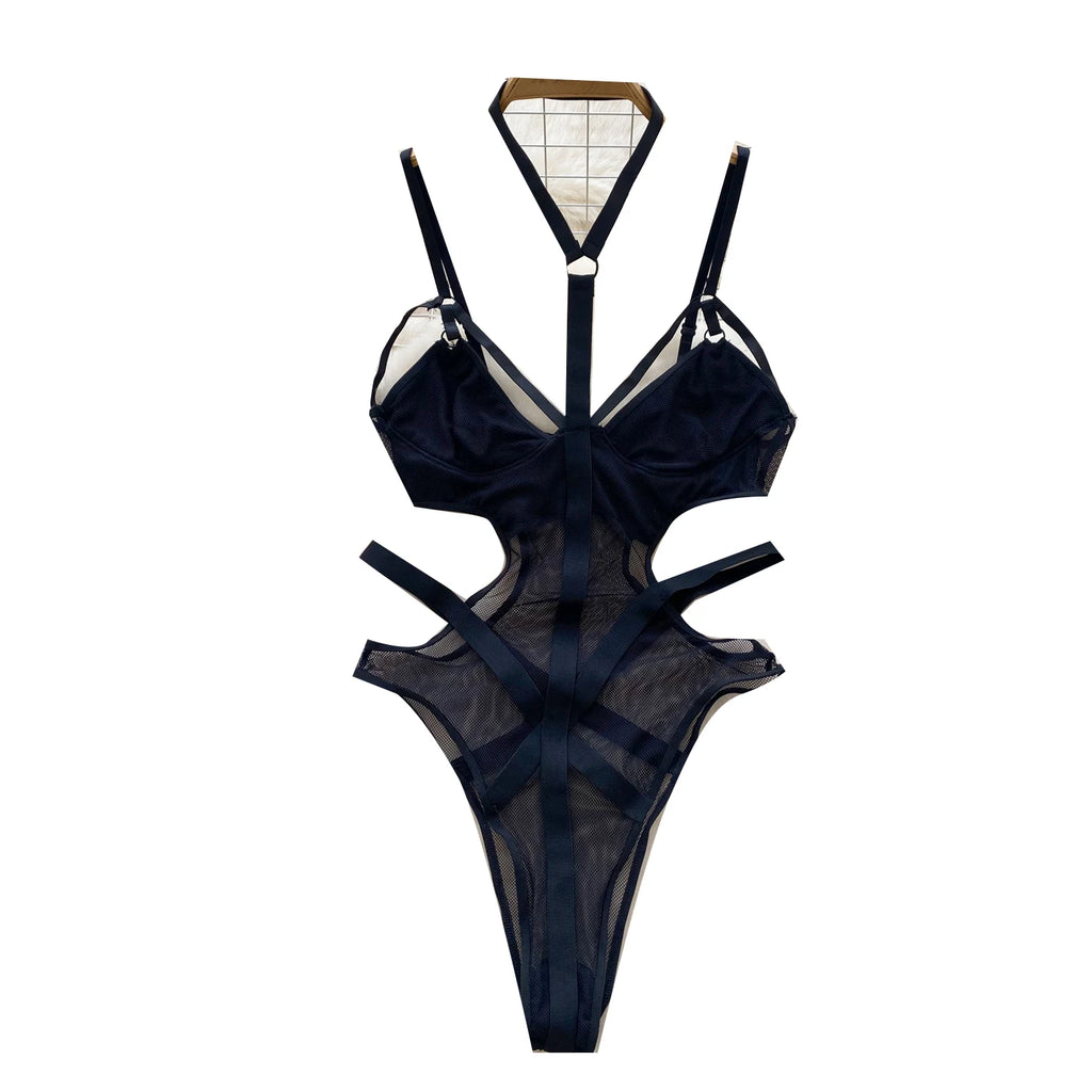 Summer Y2K V-neck Jumpsuit For Women Sleeveless High Waist Hollow Out Mesh Bodysuit Wholesale