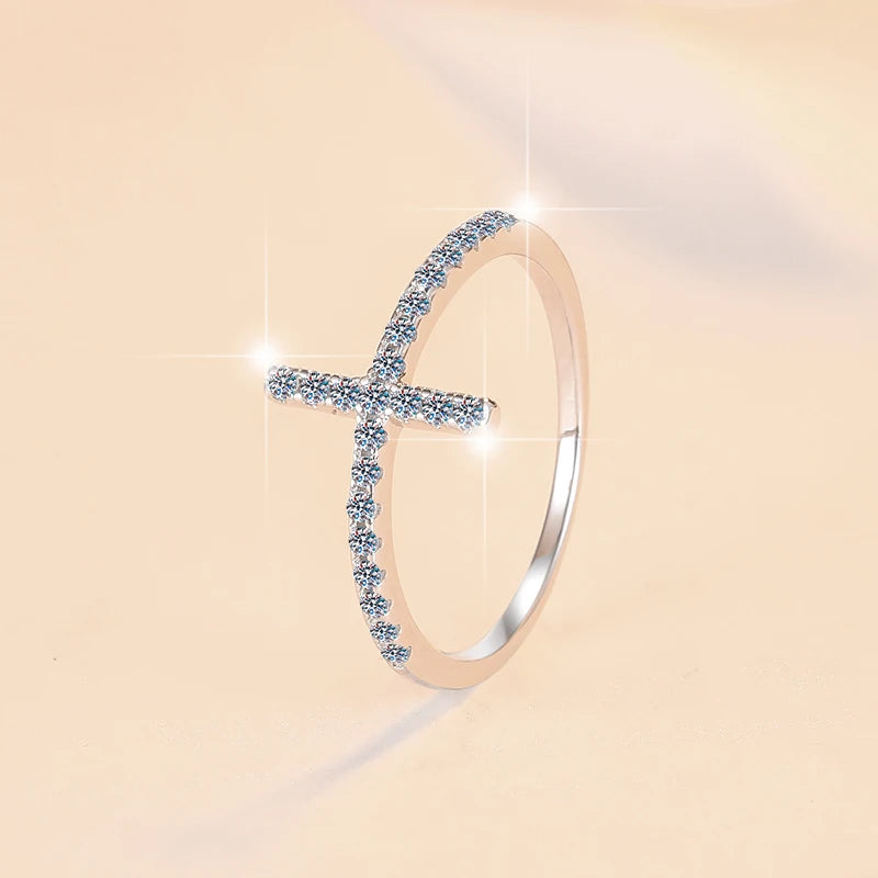 Fine Husky Jewelry Simple S925 Sterling Silver VVs1 Full Moissanite Ring Cross Stackable Band Wedding Rings of Ladies Women