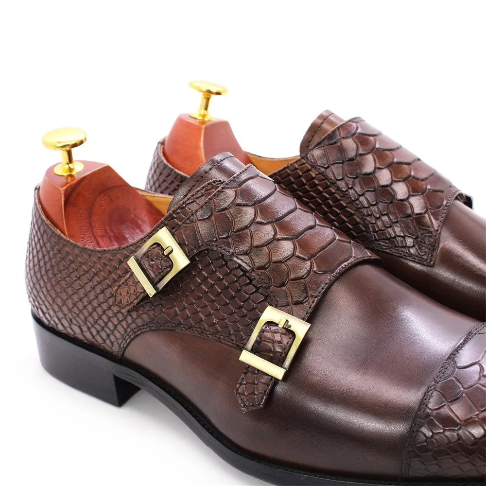 F83-X004 New Arrivals Dress Shoes Oxfords Casual Shoes for Men Retro Double Button Genuine Leather Shoes for Men