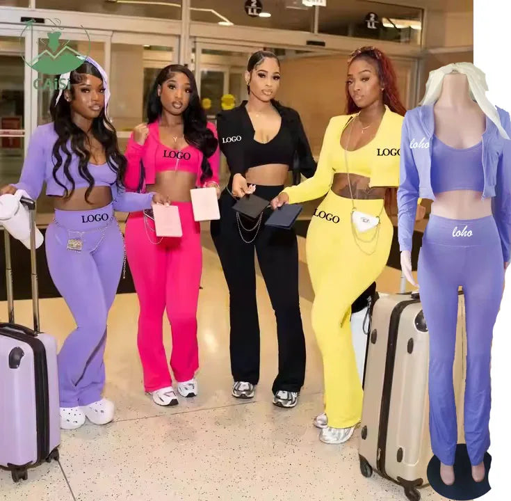 Hot 2 Piece Set Women's Clothing Sportswear Zipper Jacket and Flare Pant Fall 2024 Women Clothes Casual Tracksuits Set for Women