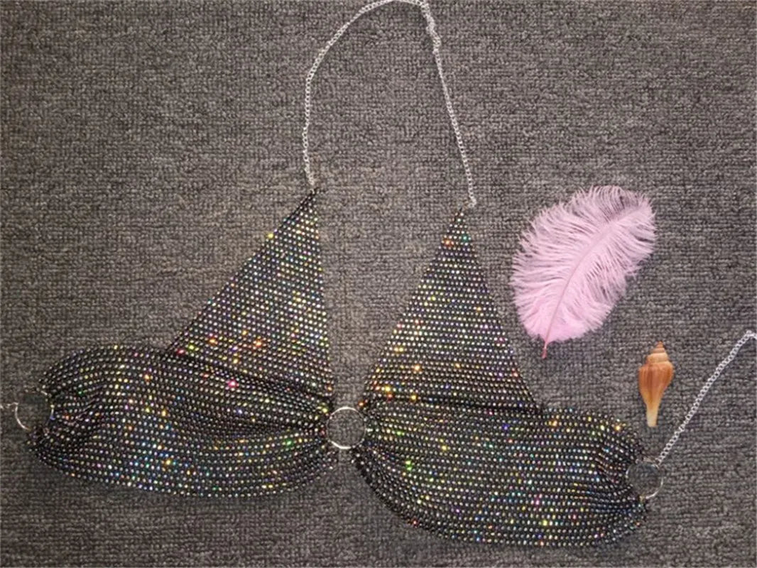 2022 New Arrivals Women Hollow Crystal Fishnet Top Bra With Rhinestone Diamond Crop Top Women