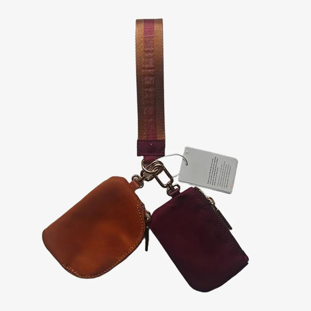 Light Weight Nylon Zipper Dual Pouch Portable Business Wristlet Hanging Keychain Bag in USA Overseas Warehouse