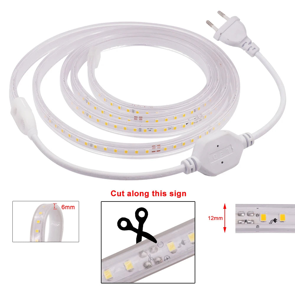 1-100M LED Tape AC220V LED 60-276LEDS With EU SMD 2835 5050 High Safety Brightness Flexible Strip Outdoor Waterproof Strip Light