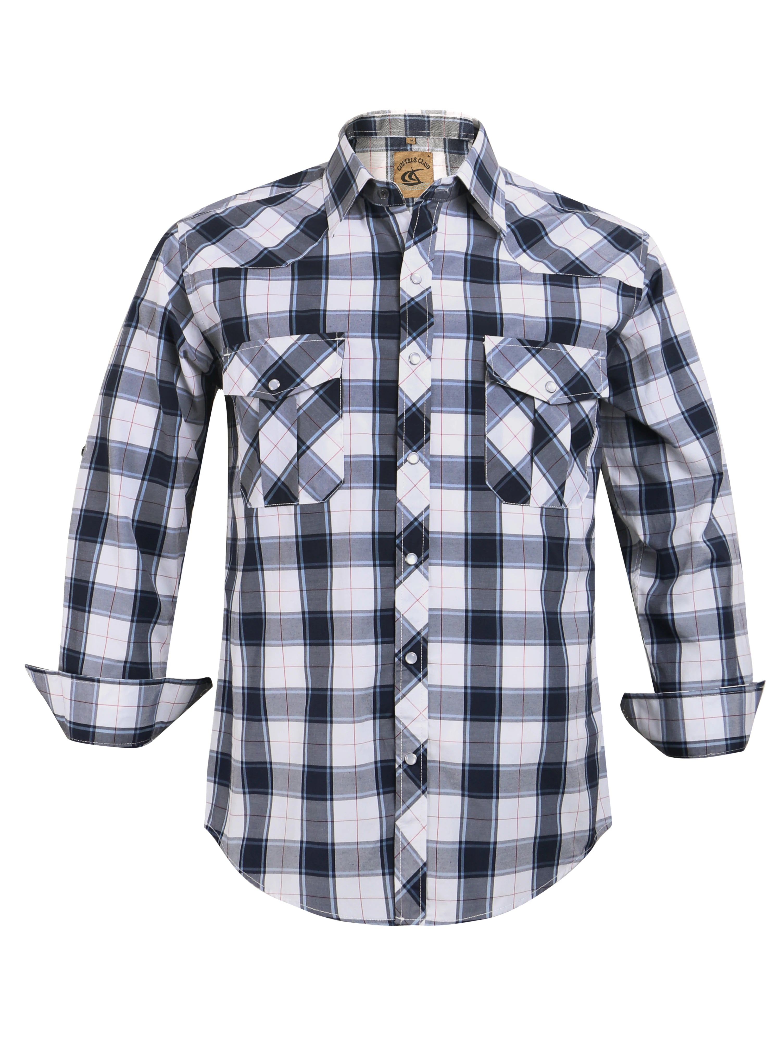Men's Western Cowboy Long Sleeve Pearl Snap Casual Plaid Work Shirts