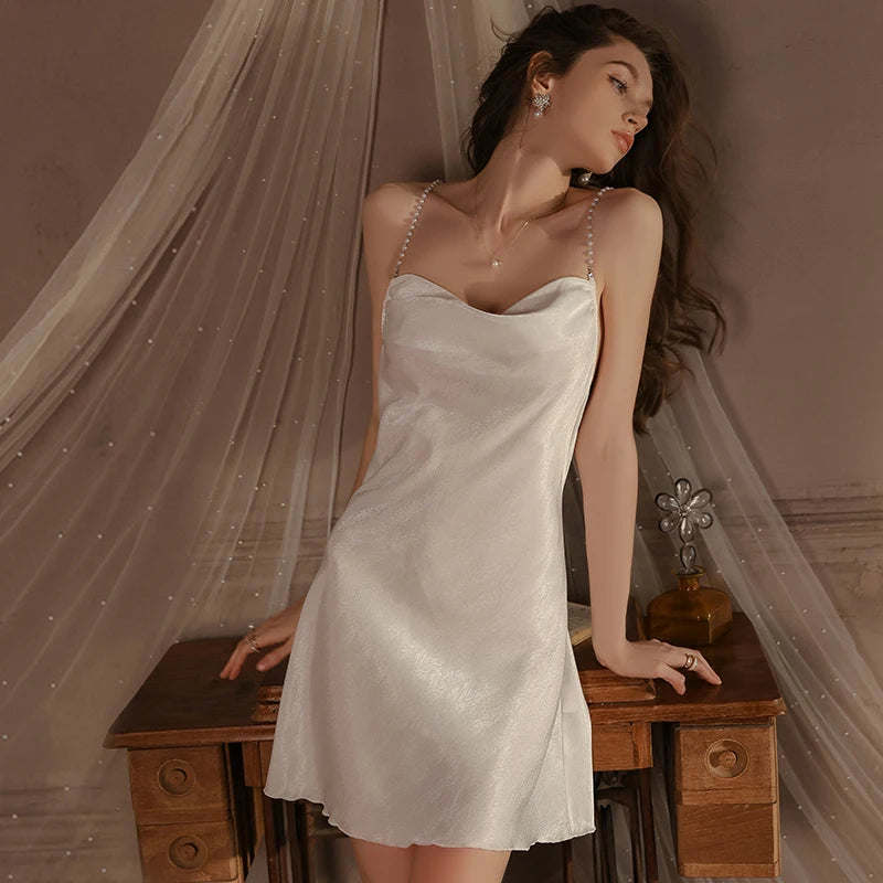 Swdplus-size Pajamas Swing Neck Sexy Backless Seductive Ice Silk Halter Nightdress Women's Home Wear