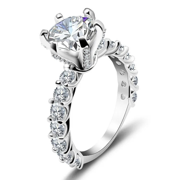 Wedding Ring Wholesale 925 Sterling Silver Casual Rings 2ct Big Moissanite Rhodium Plated for Ladies