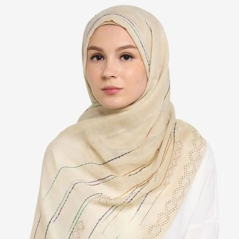 W-New Women's Sequins Glitter Cotton Scarf Hijab Shimmer Muslim Scarves Head Wraps
