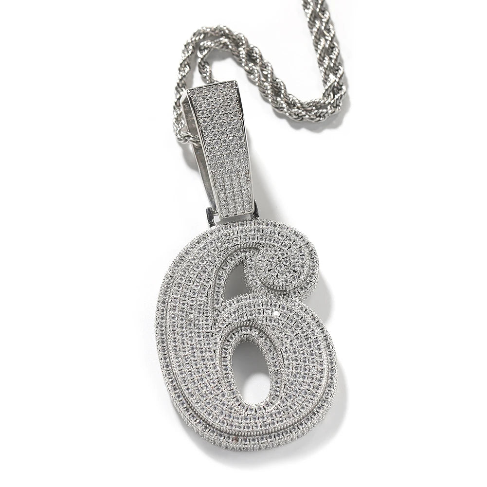 UWIN Hip Hip CZ Lucky Number Pendant Single Big Numbers Pendant Necklace 0 to 9 Special Rapper Jewelry