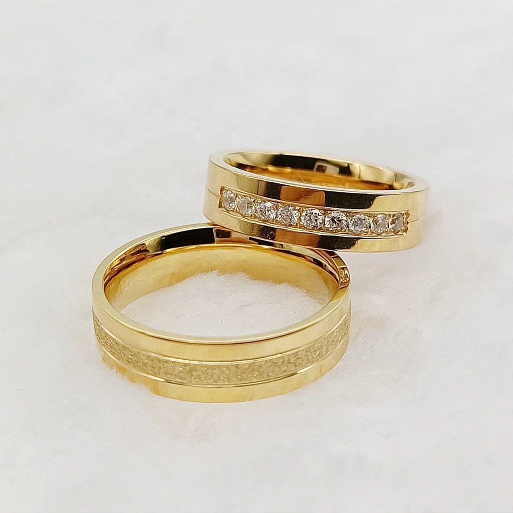 Wedding Rings for Men and Women Lover's Western Designer Jewelry 18k Gold Plated Emery Frosted Stainless Steel Couples Ring