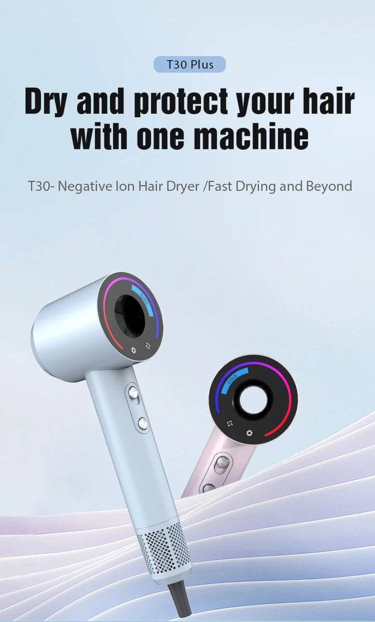 1600W T30 PLUS Professional AC High-Speed Ionic Salon Hair Dryer Smart LED Display Concentrator Nozzle Wall Mount for Hotels