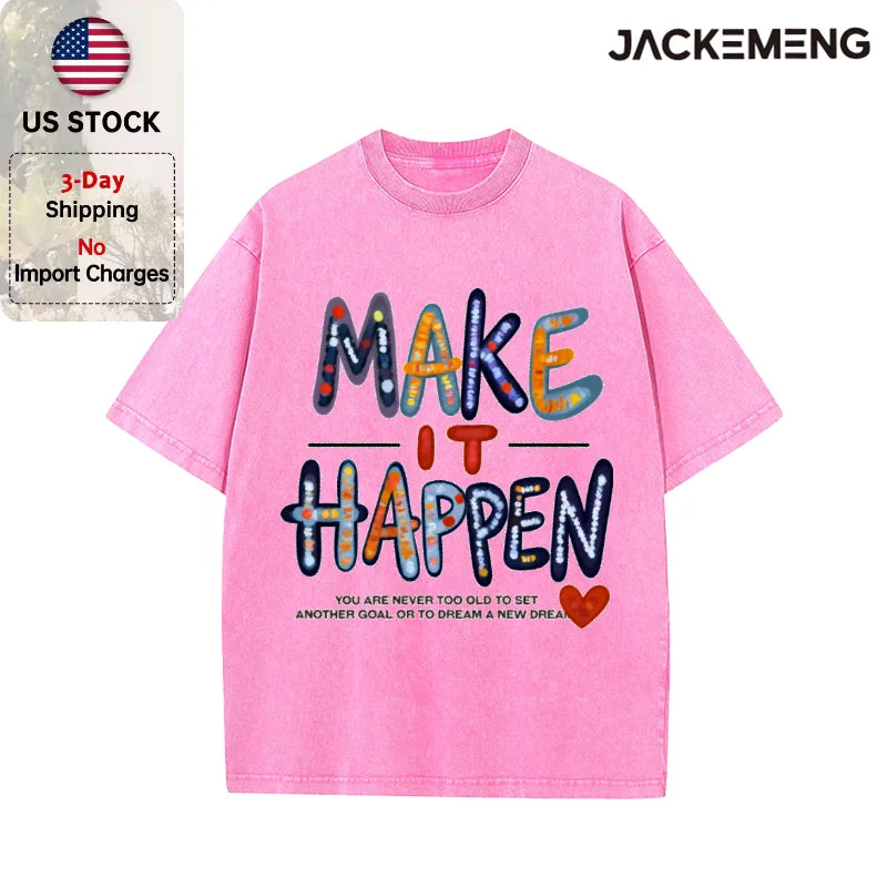 Oversized Washed Retro Motivational Streetwear Print Tshirt USA Stock Wholesale Y2K Casual Tee