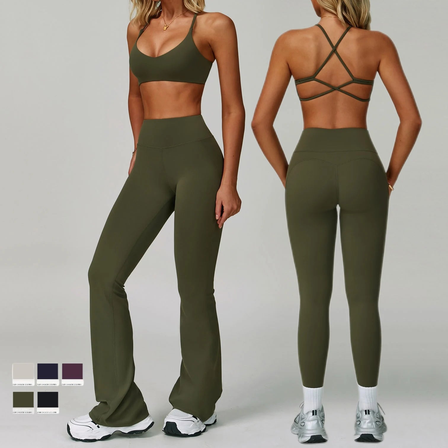 Women's 2-Piece Sports Bra Set Beautiful Back Basic Flare Leg Nude Feel Butt Lifting Customized Logo Gym Fitness Sets