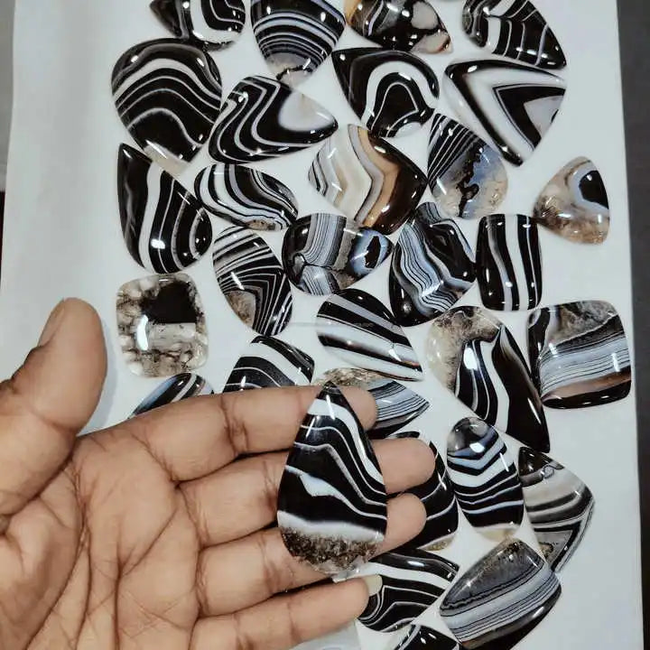 100% Natural Black Banded Onyx Mix Shape Dichroic High Quality Loose Gemstone 20-45mm Jewelry Making Certified 100pcs MOQ