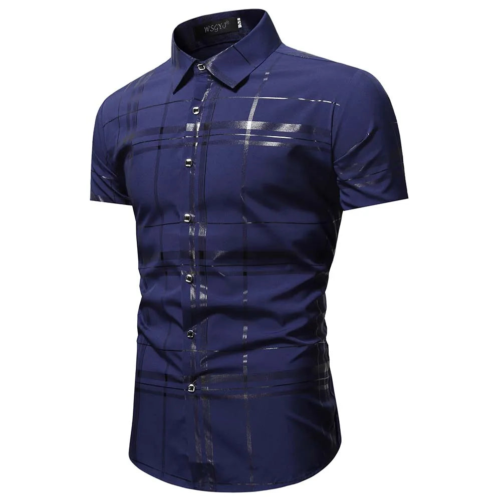 Summer Business Social Chemise Homme Casual Party Short Sleeve Striped Shirt Men Dress Luxury Button Up Fashion Mens Clothes