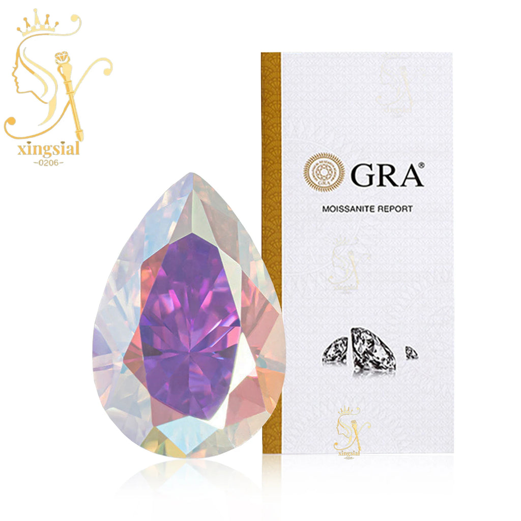 Xingsial 4x6mm 9x13mm Multiple Color VVS1 0.5ct 5ct GRA Certificated Pear Cut Synthetic Diamond Gemstone Loose Moissanite Stone