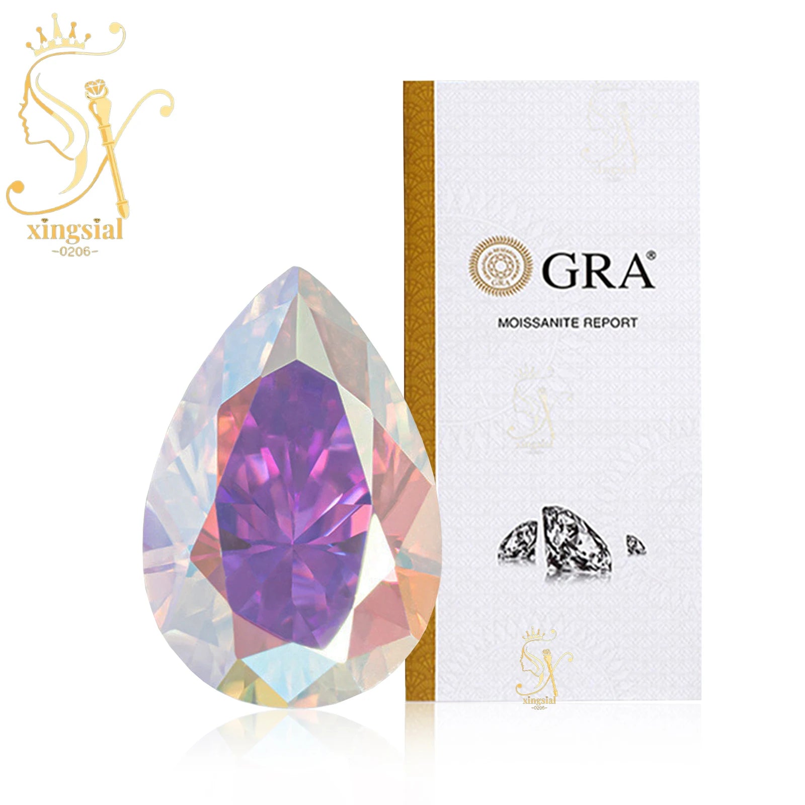 Xingsial 4x6mm 9x13mm Multiple Color VVS1 0.5ct 5ct GRA Certificated Pear Cut Synthetic Diamond Gemstone Loose Moissanite Stone