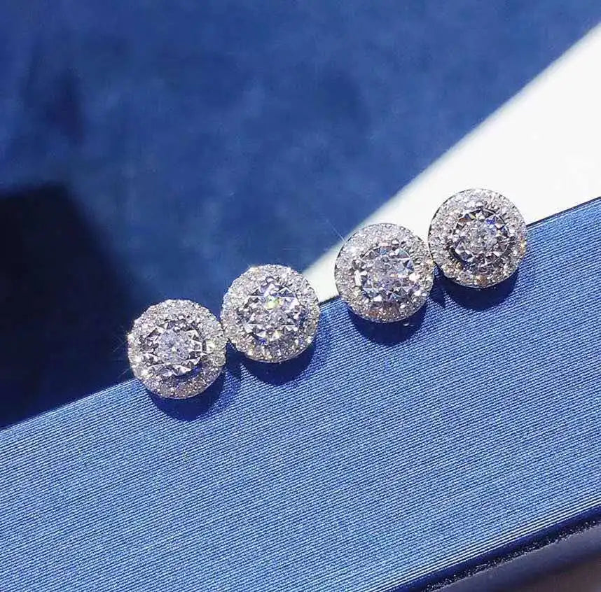 Wholesale High Quality Fashion Wedding Accessories Jewelry Natural Round Diamond 18K Pure Earring Stud