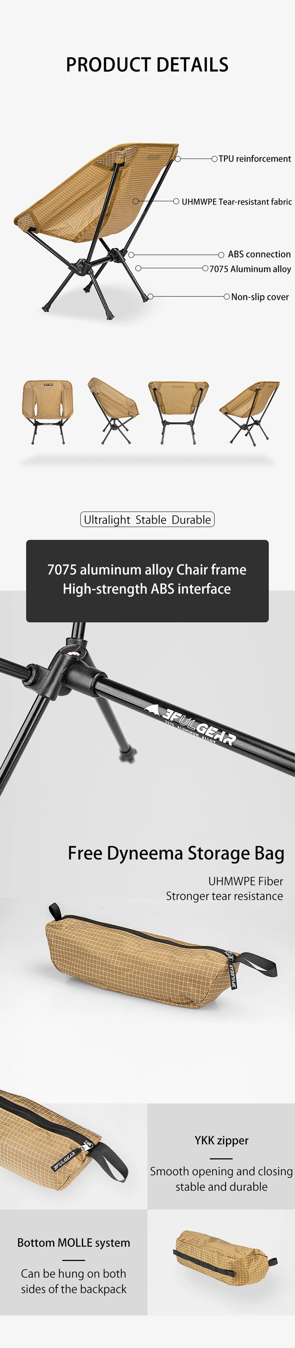 3F UL GEAR  Outdoor folding Aluminum chair leisure Portable Ultralight Camping Fishing Picnic Chair Beach Chair Seat