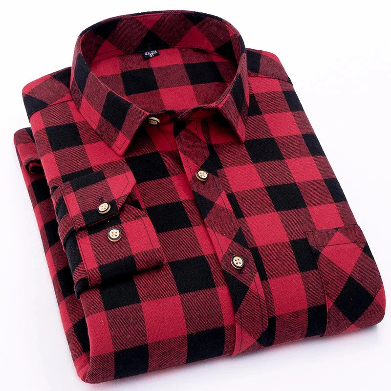 RNSHANGER Autumn New Mens Plaid Shirt Casual Male Business Office Red Black Checkered Long Sleeve Plus Size Shirts 4XL 5XL