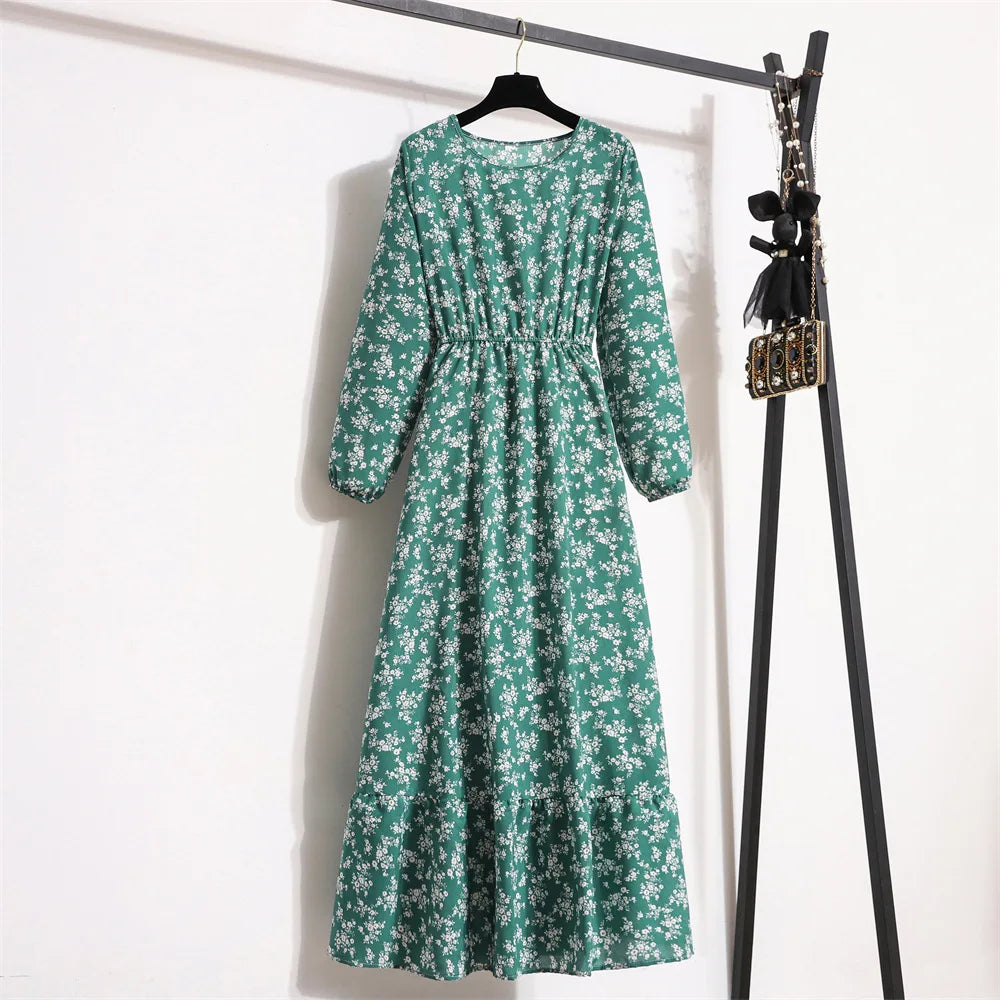 Modest Muslim Dress Women's Spring and Autumn Temperament Waist-Controlled Slimming Eid Ramadan Islam Muslim Long Dress