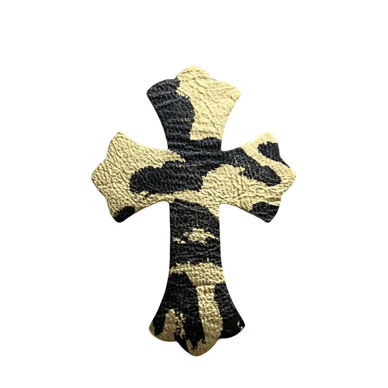 4.5*6.5cm Sheepskin Leather Patch With Cross Shaped Leather Label Genuine Leather DIY With Multiple Colors-106-182