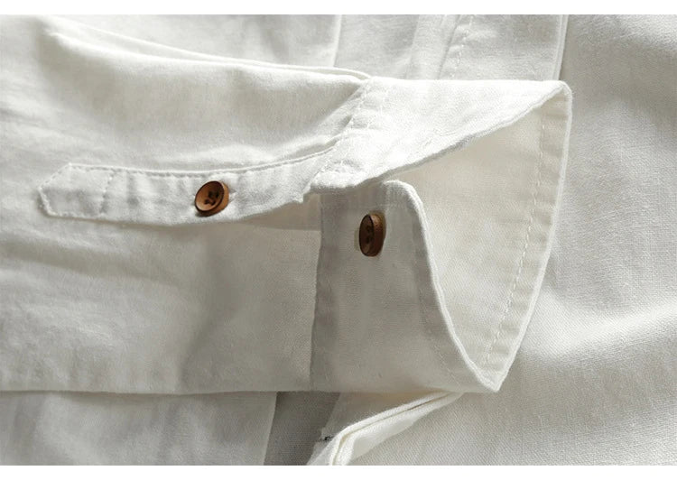 Men Cotton Linen Shirt Formal Retro Chinese Style Long Sleeve Mandarin Collar Casual Shirts Soft Comfort Clothing Plus Size 7XL