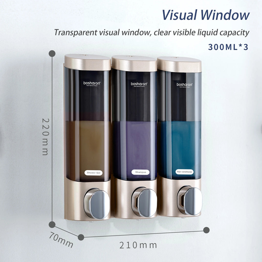 Hotel Toilet 300ml*3 Chamber Bottle Triple Wall Mount Shampoo Soap and Shower Dispenser Manual Press Liquid Soap Box With Lock