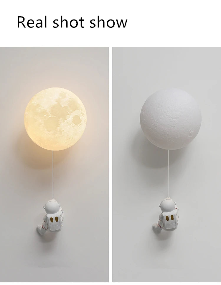 Lunar Wall Lamp Nordic Creative Astronaut Children's Room Lamp Bedroom Bedside Lamp Cartoon Boy Girl Background Wall Lamp