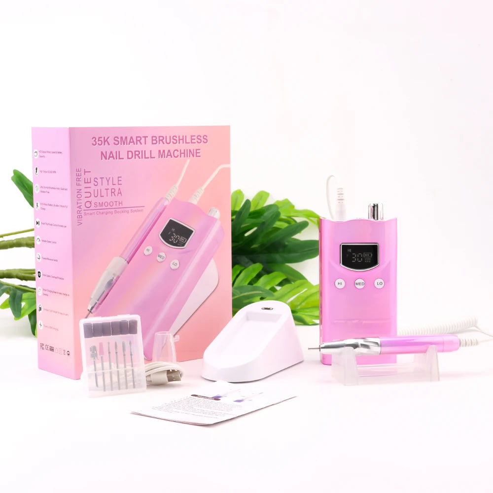 2025 Professional Wireless Brushless Gel Nail Drills 85w Efile Portable Cordless 35000RPM Electric Nail Drill Machine