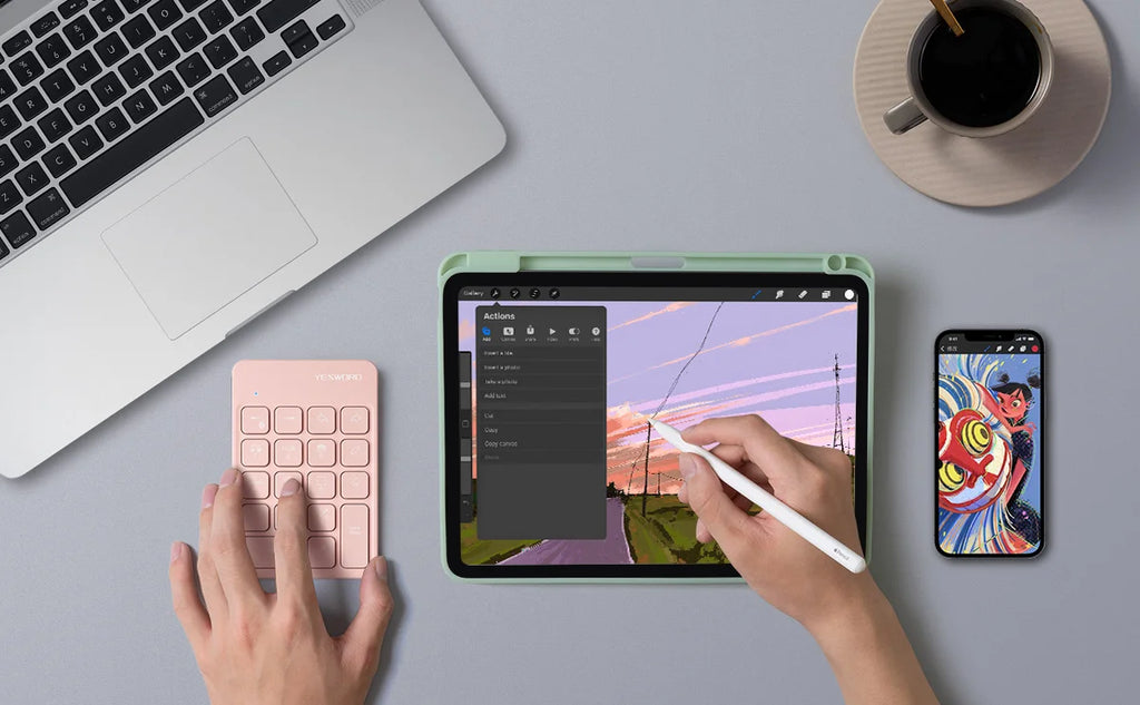 YESWORD Wireless Keyboard for Procreate Bluetooth Drawing for iPad Graphics Tablets Painting 6.5*5.5" Rechargeable PK Aoiktye 2