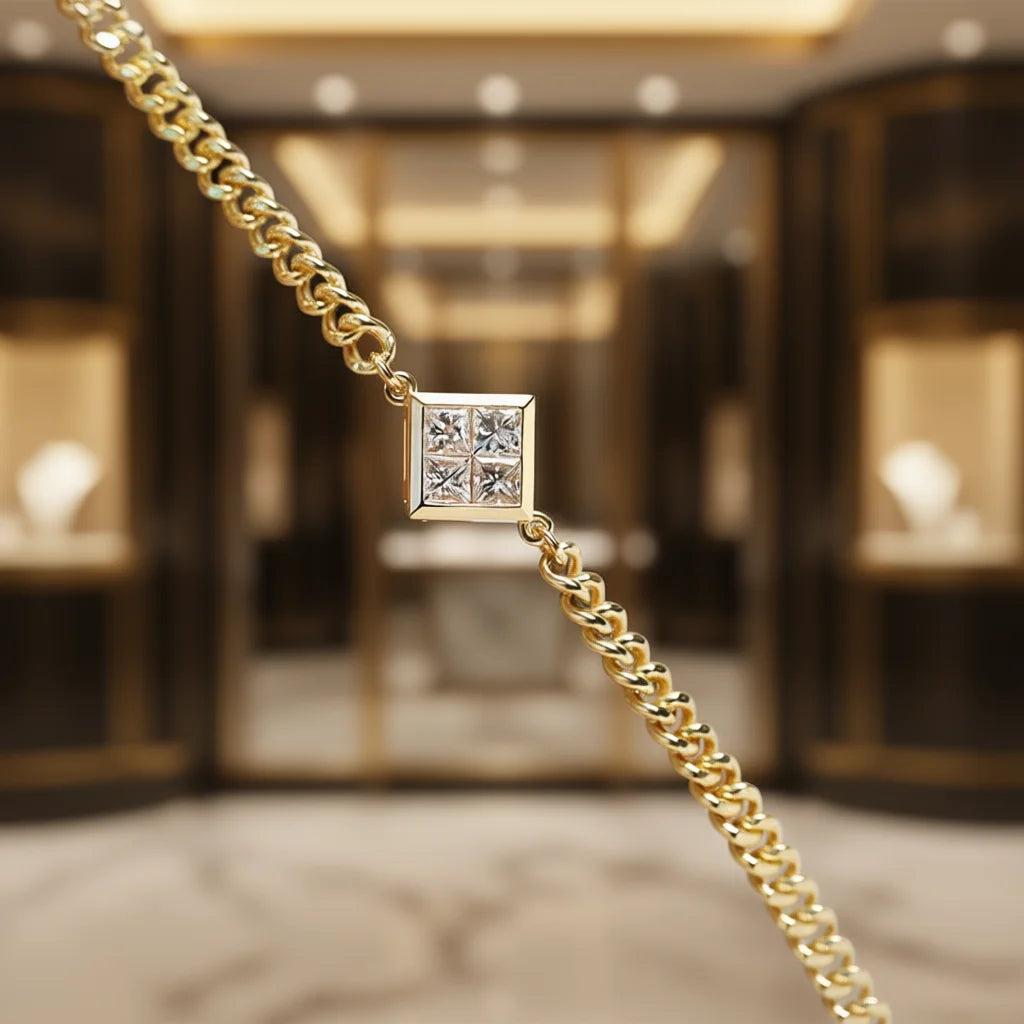 XL1386 Lab Grown Diamond Bracelet Yellow Gold Princess Cut G Color Unisex Minimalist Everyday Wear