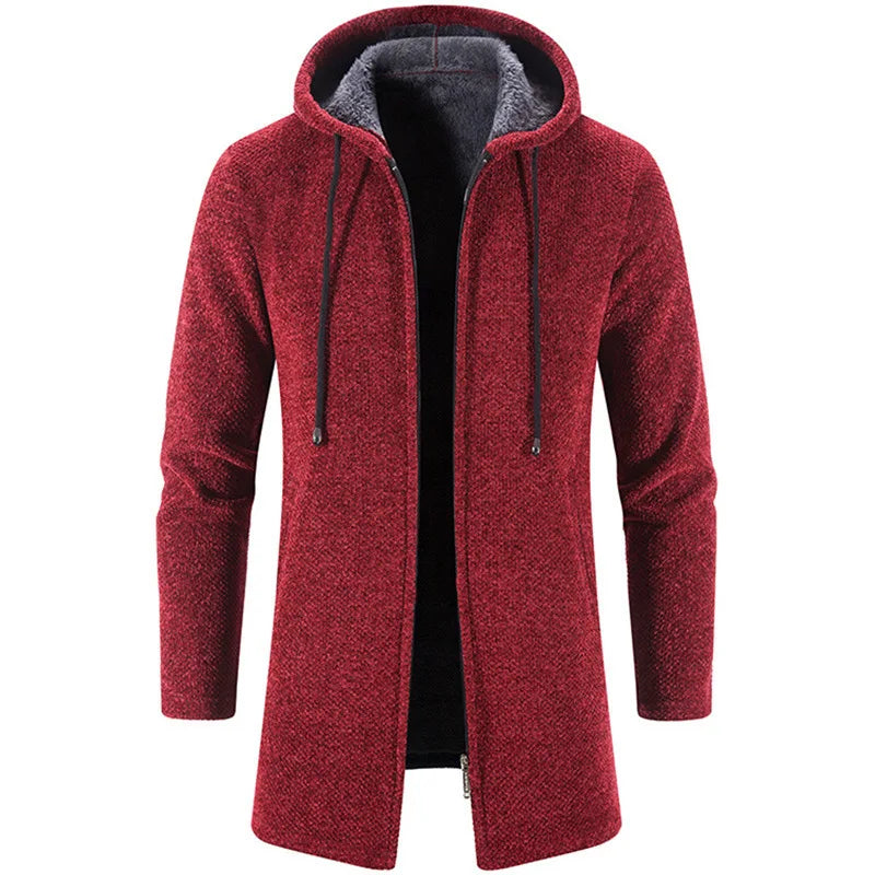 Liu Ming Men's Thick Warm Fleece Cardigan Winter Trending Casual Windbreaker Jackets with Zipper Closure Knitted Sweater Hooded