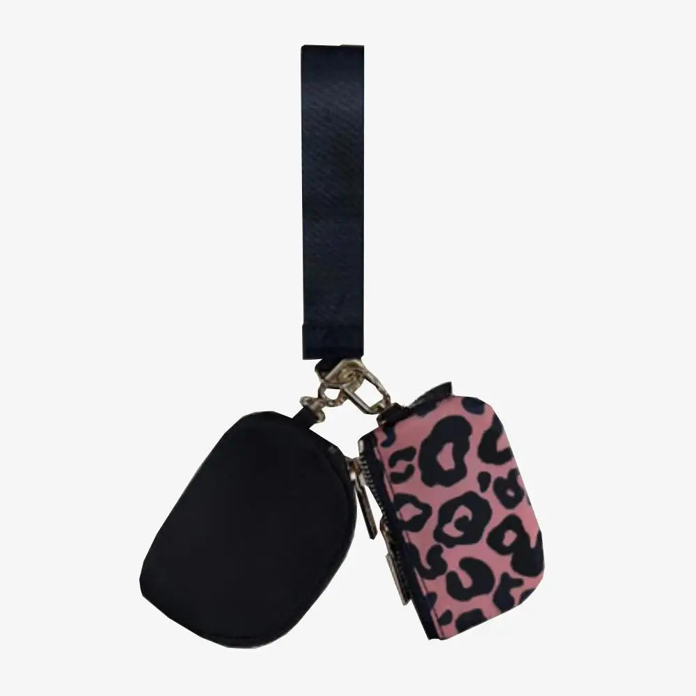 Light Weight Nylon Zipper Dual Pouch Portable Business Wristlet Hanging Keychain Bag in USA Overseas Warehouse