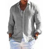 Summer Men's Solid Fashion Versatile Shirt Beach Shirts Men Long Sleeved Cardigan Tops Turn Down Collar Slim Fit