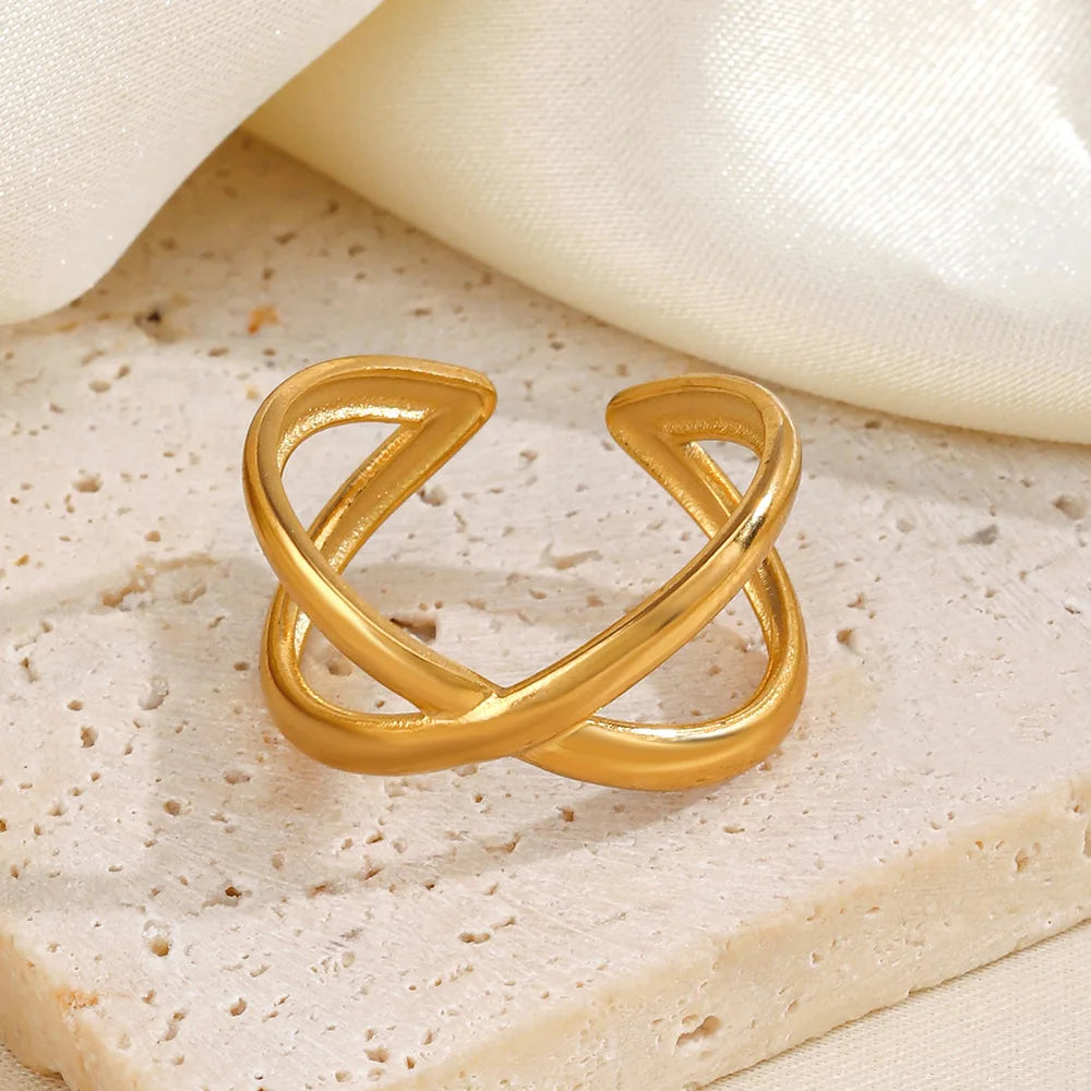 New Arrival Premium Unisex Stainless Steel Jewelry Trendy X-Shaped 3D Rings High Aesthetic Irregular Streamlined Tail Design