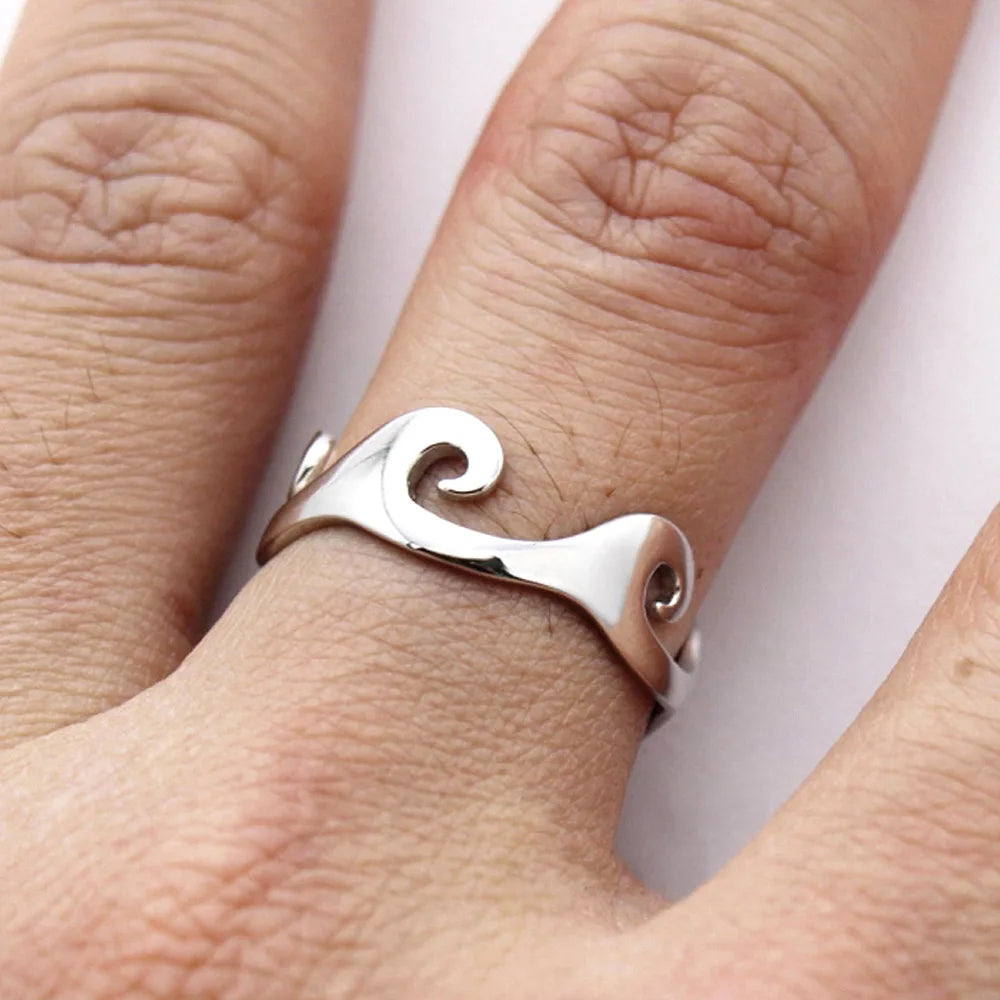Irregular Wave Polished Index Finger Ring for Men Women, Minimalist Unisex Band with Smooth Style