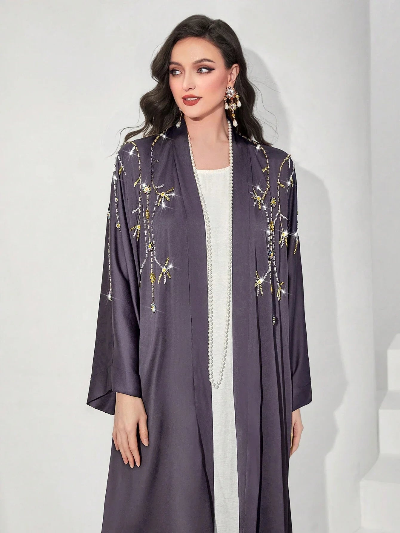Beaded Elegant Maxi Dresses Dubai Turkish Abaya Women Muslim Dress 2024 Dubai Modest