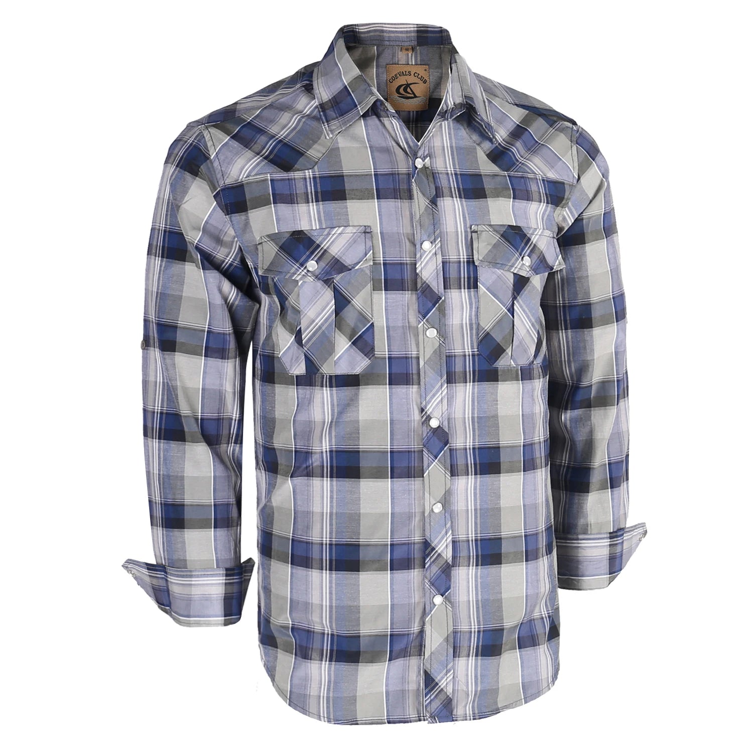 Men's Western Pearl Snap Button up Casual Cowboy Long Sleeve Two Pockets Work Plaid Shirts